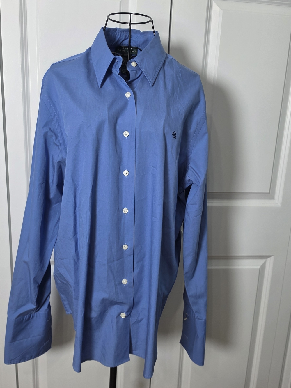 Lauren Ralph Lauren 14W Blue 100% Cotton Button Down Monogram Shirt